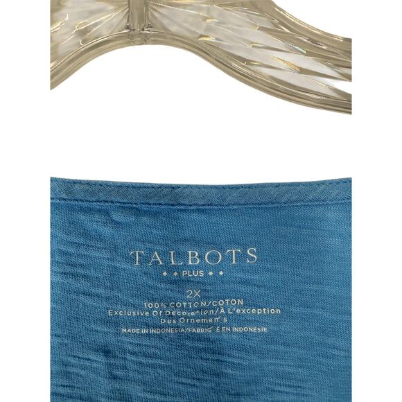 Talbots Plus Shirt Blue‎ Basic Short Sleeve Soft V-Neck Knit Collar Size 2X - Picture 2 of 13